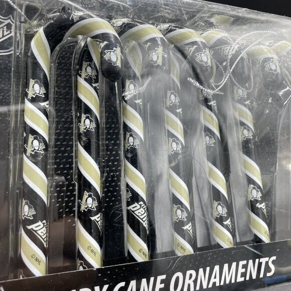 Pack of 6 Pittsburgh Penguins  NHL Sport Candy Cane Christmas Tree Ornaments - Picture 3 of 3
